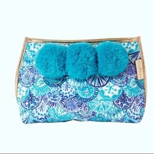 Lilly Pulitzer Oasis Pom Pom Seashell Printed Bag Clutch Turquoise Blue